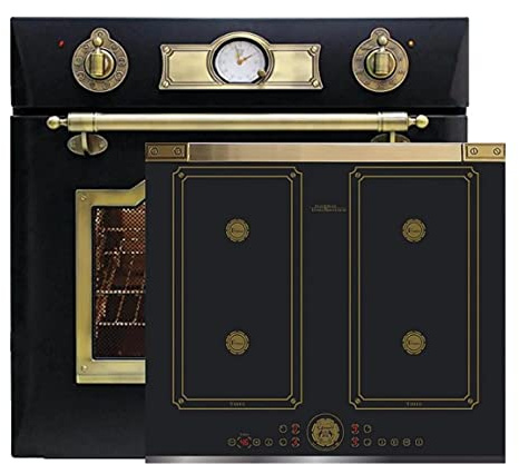Kaiser Herd Set Empire EH 6355 Em + KCT 6745 FI AD • Retro Einbau Herdset 60 cm Schwarz/Antique Gold • Multi 8 Backofen mit katalytischer Selbstreinigung • Free-Zone Induktion • Power Circle Slider