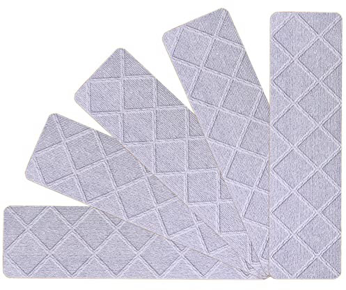 Alfombrillas de Escalera Autoadhesivas 5 Piezas Gris Claro Rectangular 76x20.3 cm, Alfombras Antideslizantes Para Peldaños De Escalera para Niños, Ancianos y Mascotas (5 Piezas, Gris Claro)