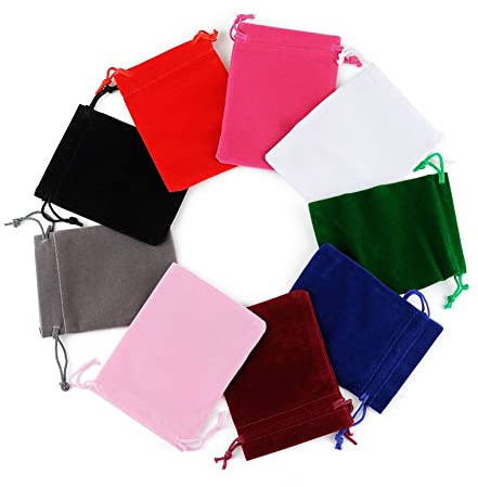 Yurosiay 10 unidades de bolsas de terciopelo multicolor para joyas con cordón, bolsas de regalo de terciopelo para caramelos, bolsas portátiles de terciopelo para bodas y joyas, 10 x 20 cm
