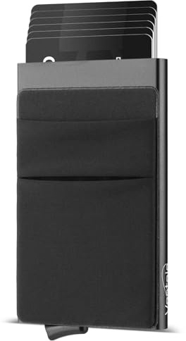 Vastaia Pop Up Kartenetui mit Münzfach 9 Karten,Kartenhalter mit RFID Wallet,Mini Kreditkartenetui aus Aluminium,Credit Card Holder Slim Wallet, Smart Portmonee,Herren Geldbörse Damen ,schwarz