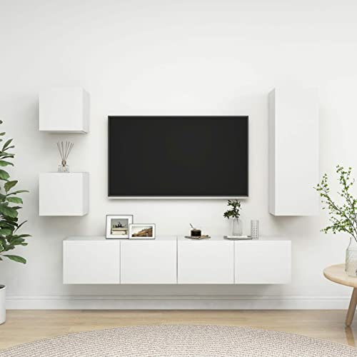 Sufrk 5 st vit spånskiva TV-skåp, TV-skåp, TV-skåp, TV-bänk och låda, konsolskåp, modern skänk