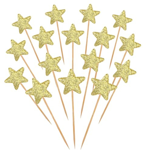 Thinp 50 Pcs Gold Star Cupcake Toppers Glitter Twinkle Star Cupcake Picks Stars for Cake Decorating Star Cake Toppers Gold Cupcake Toppers Sticks for Wedding Engagement Bridal Shower Birthday Party