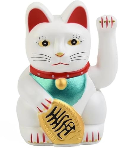 THP DEALS 5 Inch Lucky Waving Cat, Japanese Waving Cat Large Gold Waving Hand Paw Up Wealth Prosperity Welcoming Cat Good Luck Feng Shui Decoration, for Fortune Luck Wealth (White)