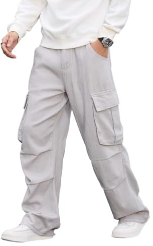 Zewool Uomo Casual Gamba Larga Denim Cargo Pants Peso Medio Baggy Jeans con Tasche Skater Y2k Hip Hop Streetwear Pantaloni Allentati 2000s Skateboard Hiking Travel,B10 Grigio,XXL