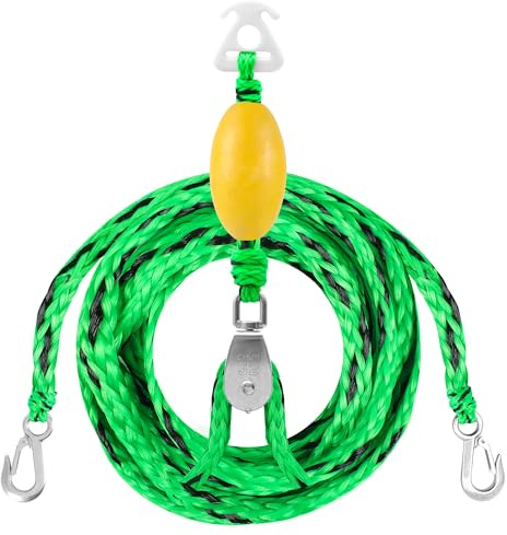 16FT Tow Rope for Tubing Tow Harness with Pulley Water Sport Lines Water Sports Tow Rope Heavy Duty Boat Tow Harness with 2 Stainless Steel Hook(Green)