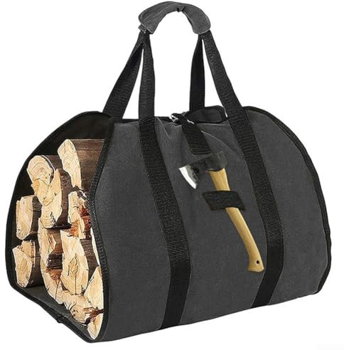 Portador de leña grande para chimenea, bolsa de transporte de leña portátil de gran capacidad resistente al agua para chimenea de camping al aire libre (negro)