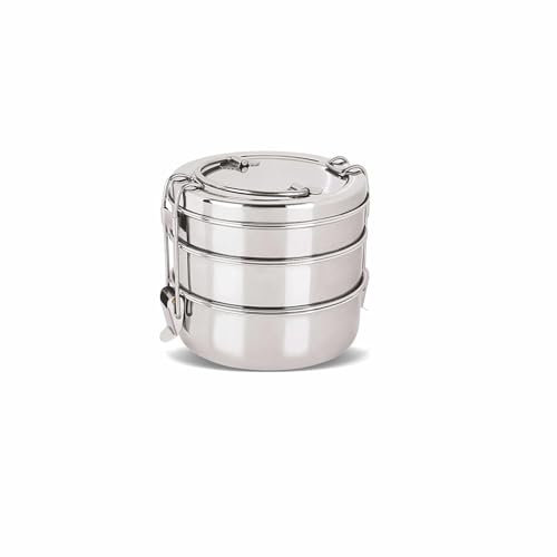 Boîte à lunch faite à la main en acier inoxydable avec poignées peu encombrantes - Belle boîte à bento Tiffin (3 niveaux)