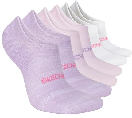 Skechers Women's Slip-Ins 6-Pack No Show Liners, White/Purple, 9-11
