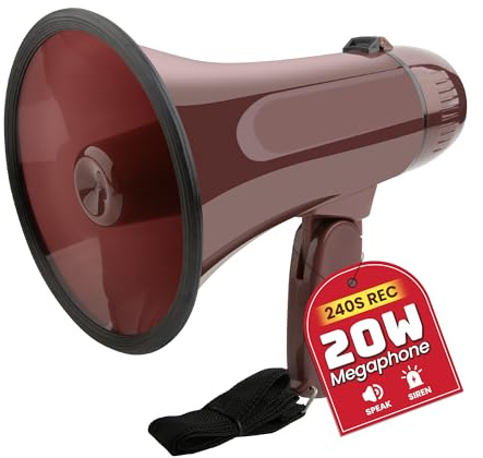 MyMealivos Megafono portatile da 20 W, megafono a forma di bullhorn, 14 x 20 cm, sirena integrata e registrazione a 240 secondi, copertura per controllo del volume, fino a 91,4 m +, per attività