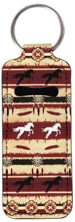 Rucaresri Aztec Horse Printed Neoprene Chapstick Holder Keychain Clip On Lip Balm Pouch for Women Girls