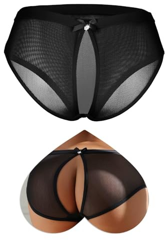 comeondear Tangas Abiertos Sexy para Mujer Bragas Brasileña de Malla Talla Grande Tanga de Red Abiertas Bragas Sexy Slip Transpirable y Cómodo Ropa Interior Elástico Lencería Femenina Negro,L