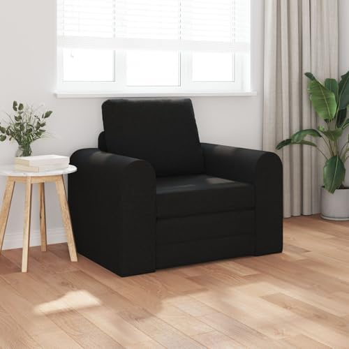 IBUQDDV Poltrona Moderna in Tessuto Nero con Rivestimento Morbido per Soggiorno e Camera da Letto | Design Compatto e Funzionale per Seduta e Relax | Trasformabile in Letto Ospiti