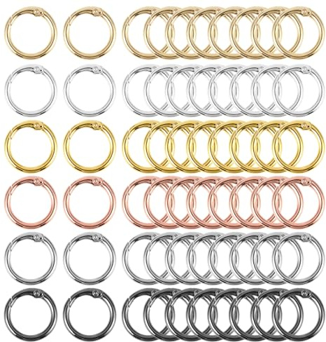 OulQinyhome karbinhake rund 60 stycken rund karbinhake nyckelring 24 mm karbinhakar rund fjäder-O-ring tryckknapp för gör-det-själv nyckelknippa plånbok ficktillbehör