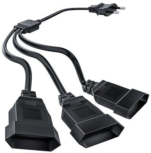 Starvortex Liten elektrisk förlängning 2,5 A, 250 V, 625W, 3 i 1 platt uttag, eurouttag för inomhusbruk TV, PC, bildskärm (svart)