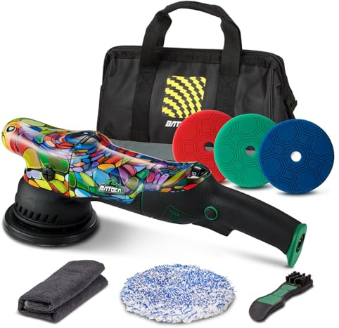 BATOCA P1 Dual Action Car Polisher Buffer Sander 1000W Orbital Polishing Machine DA 5inch Polishing Pads for Car Detailing Polish 6 Speeds 2500-5500RPM Detachable 5 meters Cable Side Handle Soft Start