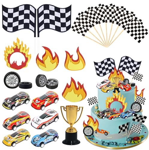 Tazuxetuqe 41 Piezas Decoración Para Tarta De Coches De Carreras, Adornos Para Pasteles, Banderas, Y Decoraciones De Cupcakes Para Fiesta De Cumpleaños Con Temática De De