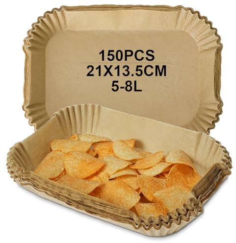 AYESY Carta Forno per Friggitrice ad Aria, 150 pezzi contenitori usa e getta in carta, BPA Free,per teglia friggitrice ad aria adatte a modelli 5–8 L, per Microonde (Rettangolo, 21 * 13.5 cm)