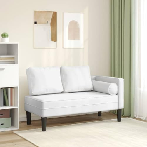 Mangloder vit schäslong av konstläder med kudde, recamiere och relaxstol, 116,5 x 62 x 57,5 cm, skumstoppning, massiv träram för vardagsrum och läshörn