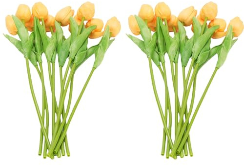 Pwshymi Konstgjord Blomma 20st Naturtrogna Konstblommor för Vardagsrum Gul Dekor 34cm PU Latex