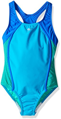Speedo Girl's Swimsuit One Piece Mesh Splice Thick Strap
