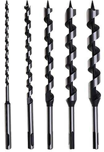 5PCS Woodworking Auger Bit Set 230mm SDS plus 6 10 14 18 20mm Wood Drill Bits