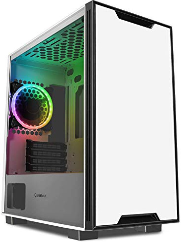 GameMax Commando ARGB Boîtier de Jeu PC M-ATX, 1 x GameMax Velocity ARGB, Panneau latéral en Verre trempé | Blanc GMX Commando WHT