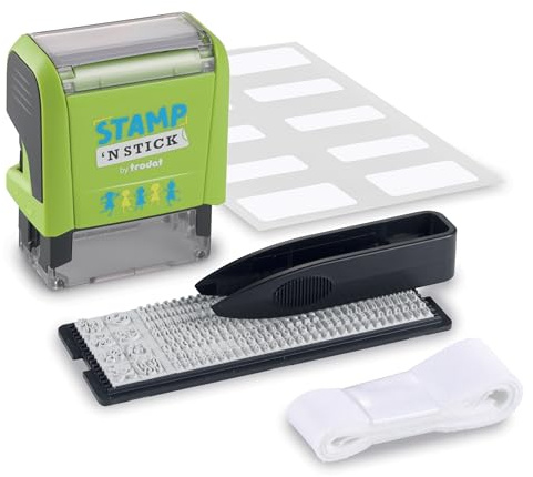 Trodat's Stamp 'N Stick - Typo DIY Rubber Stamp - Create Your Own Custom Textile Stamper - Dermatologically Tested - Ideal for Marking Kids Clothing and Belongings with Their Name and Fun Icons