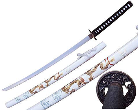Katana Golden Drache Schwert echt Metall Nicht Scharf Samurai Schwert aus Stahl mit Einer Scheide zur Dekoration für einen Sammler oder als Geschenk 4KM100-405WH