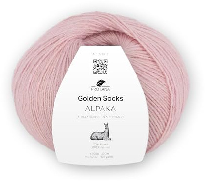 Pro Lana Golden Socks Alpaca 100g/390 m, 70% alpaca, 30% poliamida, 4 capas, lana supersuave para calcetines (37 rosa mel.)