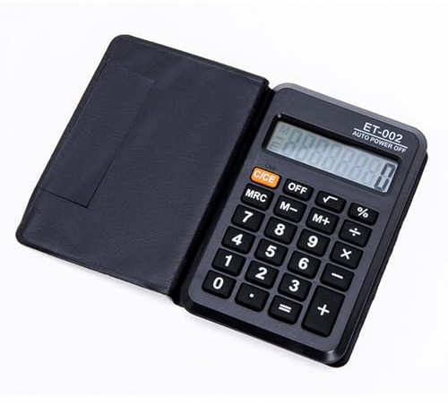 Mini Pocket Calculator, 8-Digit Office Compact Pocket Calculator with PU Leather Cover and Button Battery for School Office Use