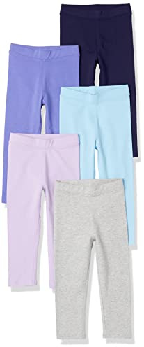 Amazon Essentials Girls' Leggings, Pack of 5, Aqua Blue/Grey/Lilac/Navy/Purple, 7-8 Years
