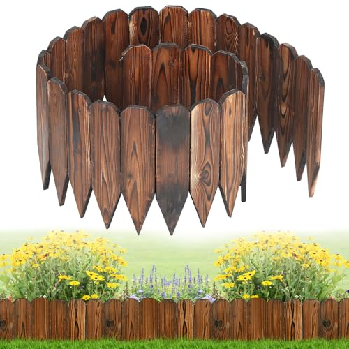 Rustic Pine Wood Garden Fence - 6.6ft L*12in H Easy to Install Sturdy Wooden Landscape Edging Border, No Fading Planter Fencing for Yard Flower Bed Lawns Pathway Tree