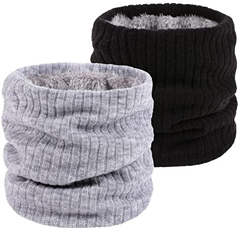 lifwimner 2 Stück Schal Winter Halsschlauch Herren Ski, Schlauchschal Halswärmer Gesichtsschal Fleece Loop Schal für Männer Frauen Aktivitäten Warm Nackenwärmer Sport(SchwarzGrau)