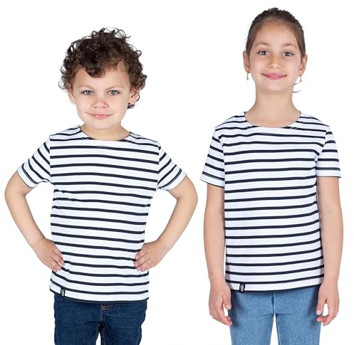 Breizh Ocean - Maglietta Unisex per Bambini, da 1 a 14 Anni, Marchio Francese GARLAN Kid, Maglia Manica Corte Ragazzo o Ragazza a Righe - Maglia a Cotone Biologico Disponibili Taglie Grandi
