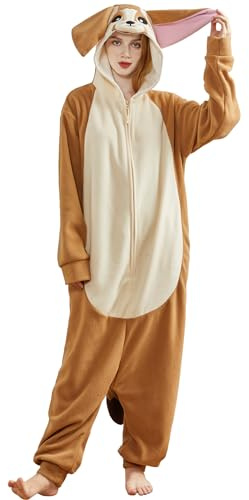 Kidukso Renard Fennec Combinaison Adorable Renard Pyjama Grandes Oreilles Renard Carnaval Cosplay Costume Habillage Soirée Vêtements de Nuit, Marron Clair XL