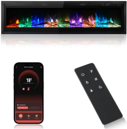 M.C.Haus Inserto per Camino Elettrico a Parete Riscaldatore a Pannello in Metallo Colorato con Telecomando a Fiamma con Cristallo, 900 W/1800 W(50/127cm, Smart WiFi)