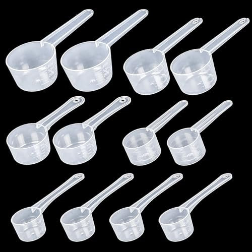 Amentalove Misurino Grammi, 12 Pezzi Cucchiai Dosatori, Cucchiai Dosator Trasparente con Scala 5g, 10g, 15g, 20g, 25g, Misurino Grammo, Cucchiaio Dosatore per Cottura Caffè Lavaggio Polvere