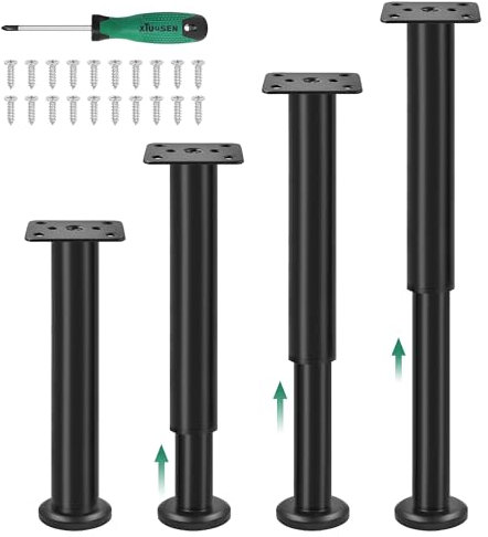 LYLIDIA 4pcs Patas para Muebles Regulables Pies para Muebles Altura Regulable Patas para Sofas Metalicas Patas de Metal Redonda Patas de Armario (con Tornillos y Destornillador) (25-42cm)