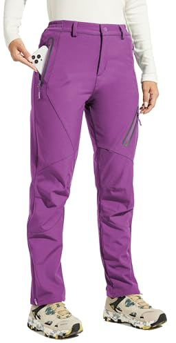 WILLIT Damen Schneehose Thermohose Gefüttert Wanderhose Wasserdicht Softshellhose Fleece Skihose Warm Trekkinghose Winter Outdoorthose Isoliert Kaltes Wetter Lila S