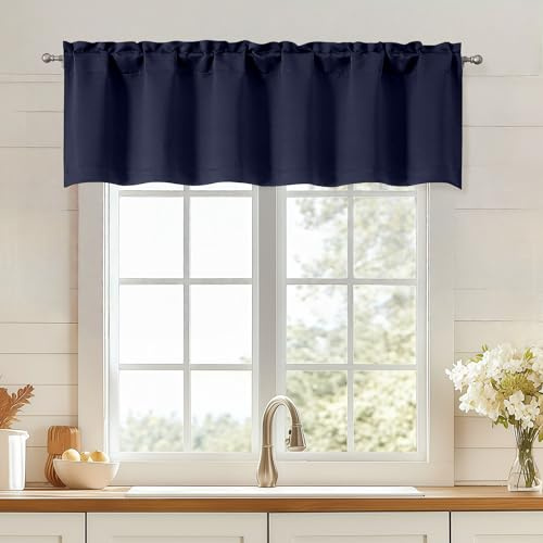 OWENIE Mantovana blu navy per finestre, piccole tende oscuranti per cucina, camera da letto, soggiorno, tasca per asta, privacy moderna, mantovana corta per il trattamento delle finestre, pannelli da