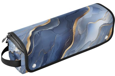 KLL Hair Tool Travel Bag with Heat Resistant Mat Large Capacity Hair Straighteners Organizer for Straigheners, Curling Iron, Hair Dryer, Marble Silver Navy Blue