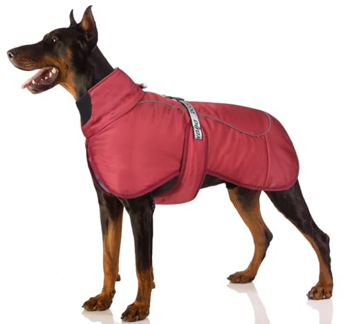 FEimaX Abrigo de Invierno para Perros Chaqueta a Prueba de Viento Cálido para Perros Medianos Grandes Chaleco Reflectante Ajustable Perro Ropa al Aire Libre para Mascotas con D-Ring (3XL, Rojo)