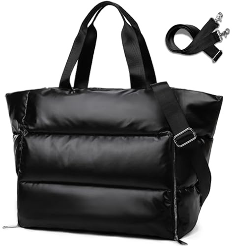 Mabecol Bolso Shopper Mujer Grande 35L Tote Acolchado Impermeable PU, Bolso de Mano y Bandolera con Correa Ajustable para Trabajo, Viaje, Gimnasio, Yoga, Uso Diario, Cabe Portátil 15,6 Negro