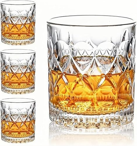 RYHMHA Set di 4 bicchieri da whisky in cristallo, design unico intagliato, bicchieri da whisky vecchio stile per bourbon, scotch, bicchieri da cocktail, bicchieri da liquore