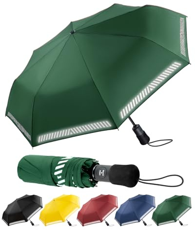 Chakipee paraply stormsäkert fickparaply med reflekterande ränder paraply kompakt resa vindtät automatisk upp och ner tak 8 spröt för män kvinnor barn