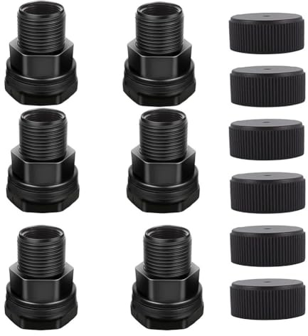 FUBESK Confezione da 6 raccordi per paratia in plastica, 3/4 pollici maschio GHT x 1/2 pollice femmina NPT connettore filettato per barili di pioggia, serbatoi d'acqua, stagni e acquari