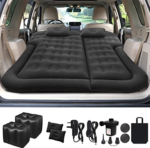 Auto Bett SUV Luftmatratze, Auto-Luftmatratze mit Home Power Adapter, elektrische Luftpumpe, 2 aufblasbare und 2 Fußstützen für Rücksitz, Kofferraum schlafen - Upgraded Camping Luftmatratze