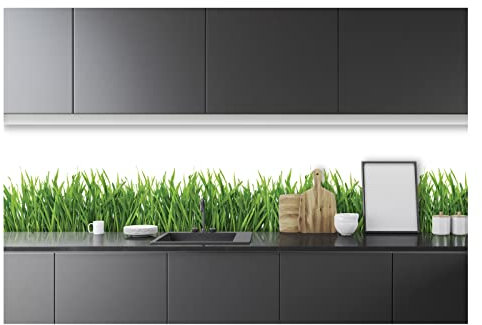 WallArena - Vlies Fototapete Küche Abwaschbar Gras Küchentapete 250x60 - Fototapeten - Tapeten - für Wohnzimmer Schlafzimmer - Vliestapete Wandtapete Tapete 3D Effekt- inkl. Kleister