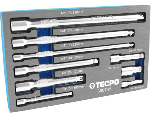 TECPO Kipp-Verlängerung Satz 1/2 3/8 1/4 Steckschlüssel Verlängerungen 9-tlg.