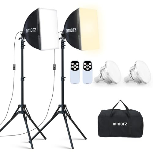 Kit de Iluminación Profesional con 2 Softbox 40 x 40cm, 85W 2700-6500K Bombillas LED E27 + Trípodes para Fotografía/Grabación/Transmisiones en Vivo